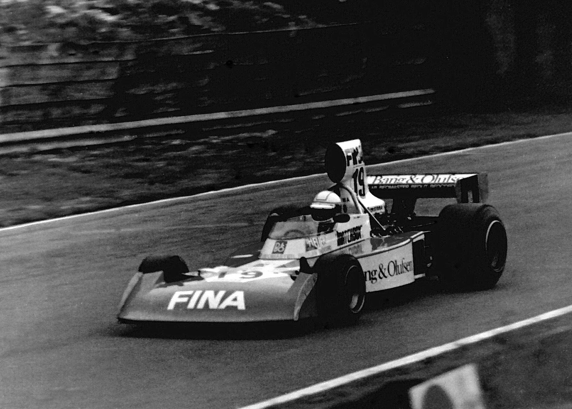 Jochen Mass - Surtees TS16 heads towards Hawthorn Bend at the 1974 British Grand Prix at Brands Hatch
