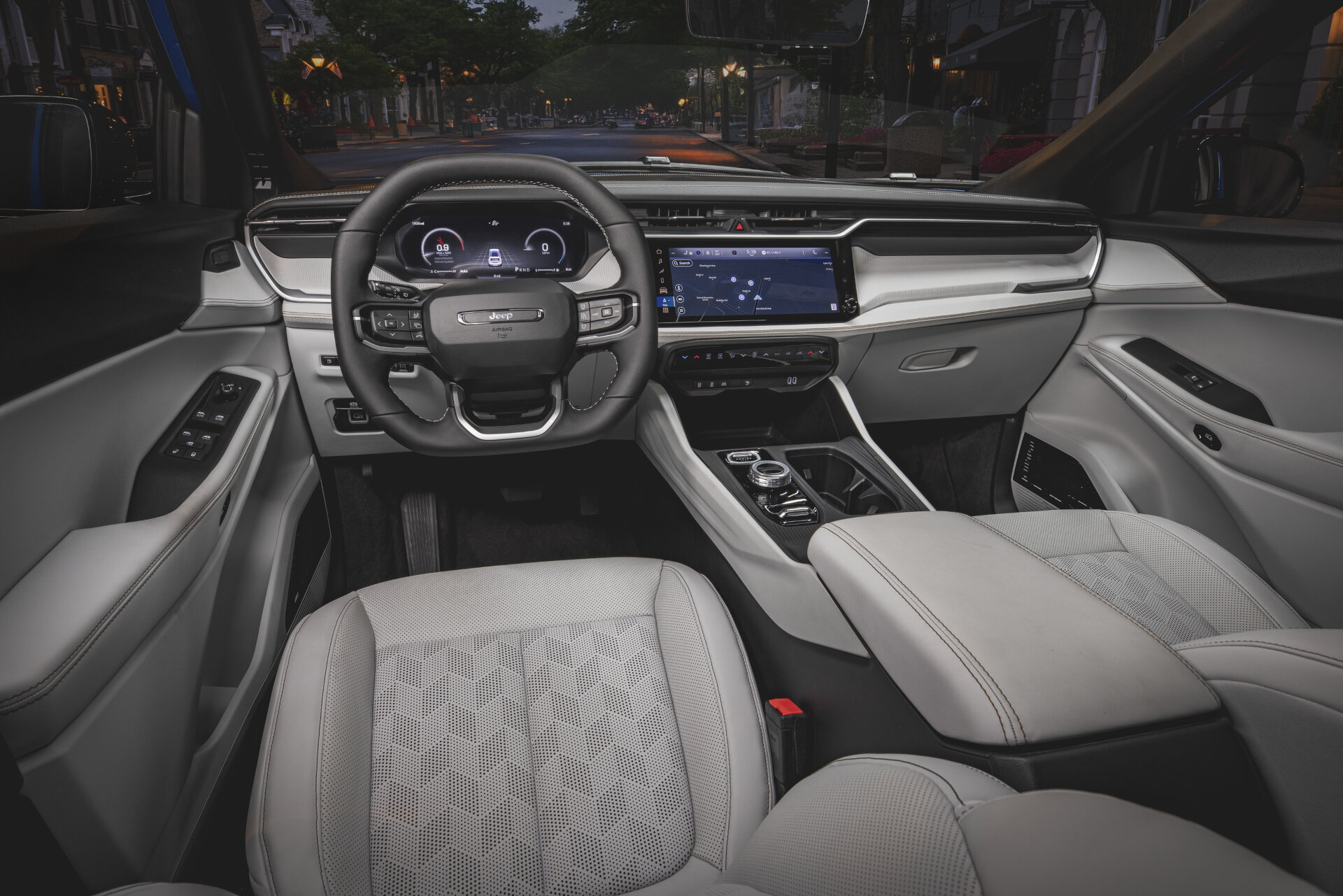 The 2026 Jeep® Cherokee Overland’s interior in Arctic