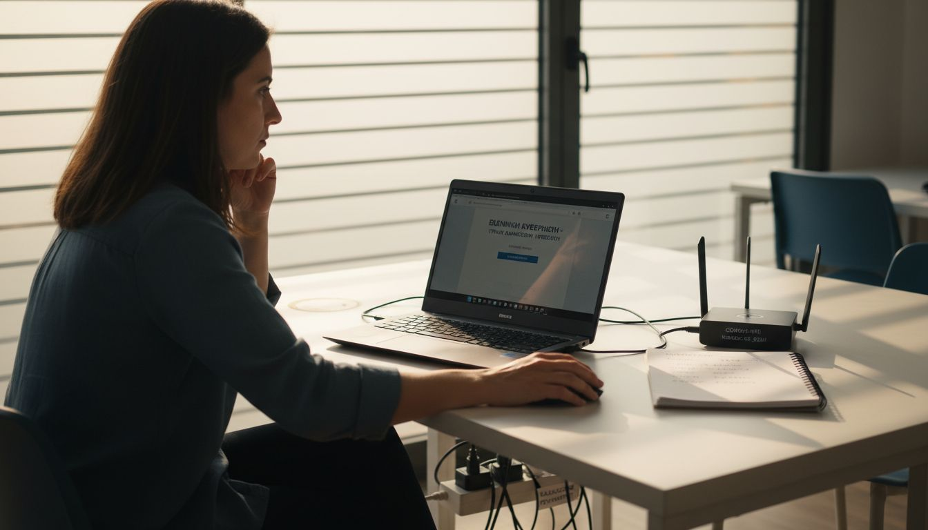 Γυναίκα πραγματοποιεί τις φορολογικές της υποχρεώσεις ηλεκτρονικά μέσω του υπολογιστή της.