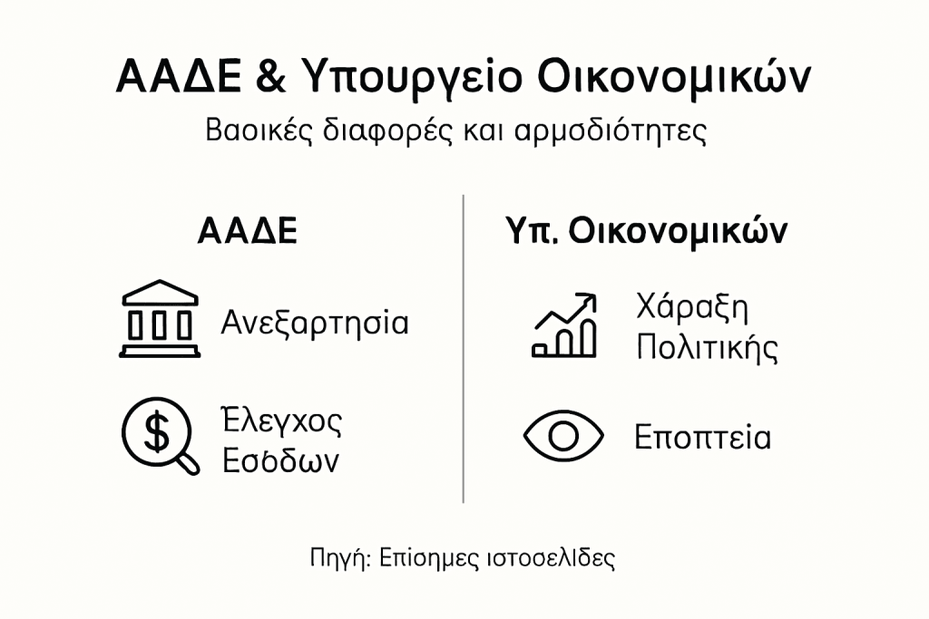 Γραφική απεικόνιση: Σύγκριση ΑΑΔΕ & Υπουργείου Οικονομικών