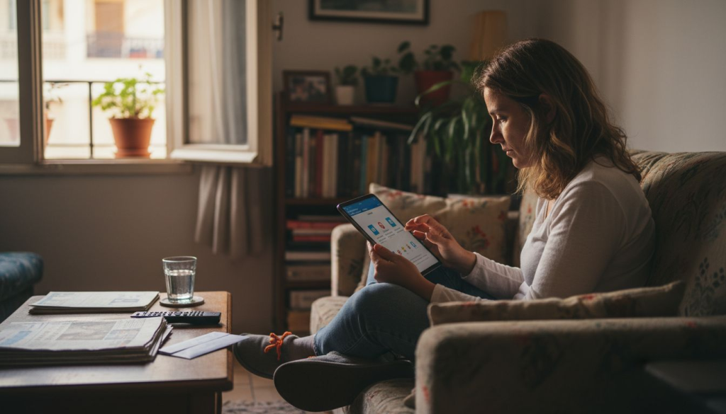 Γυναίκα περιηγείται στις υπηρεσίες του gov.gr από το tablet της.