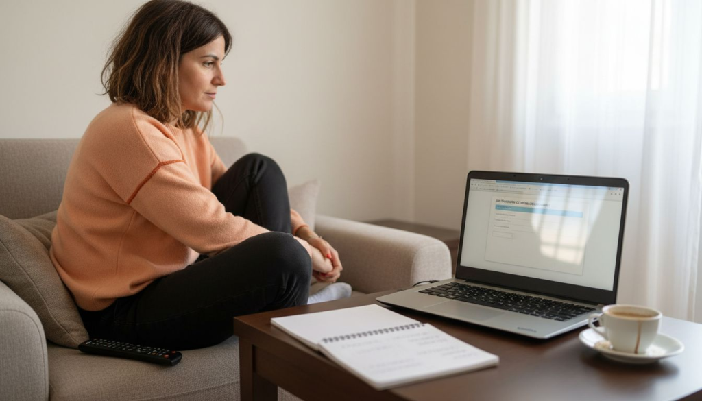 Γυναίκα που χρησιμοποιεί laptop για είσοδο στον ηλεκτρονικό λογαριασμό της