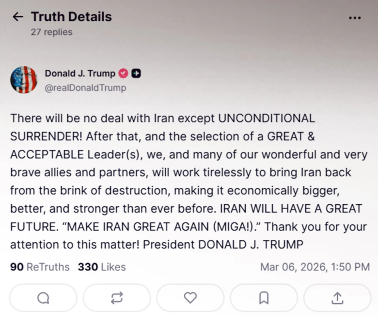 Ντόναλντ Τραμπ: Καμία συμφωνία με το Ιράν – Μόνο παράδοση άνευ όρων