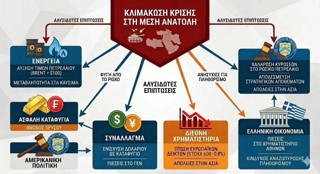 Πιέσεις σε χρηματιστήρια και ενέργεια –Αναταραχή λόγω Μέσης Ανατολής