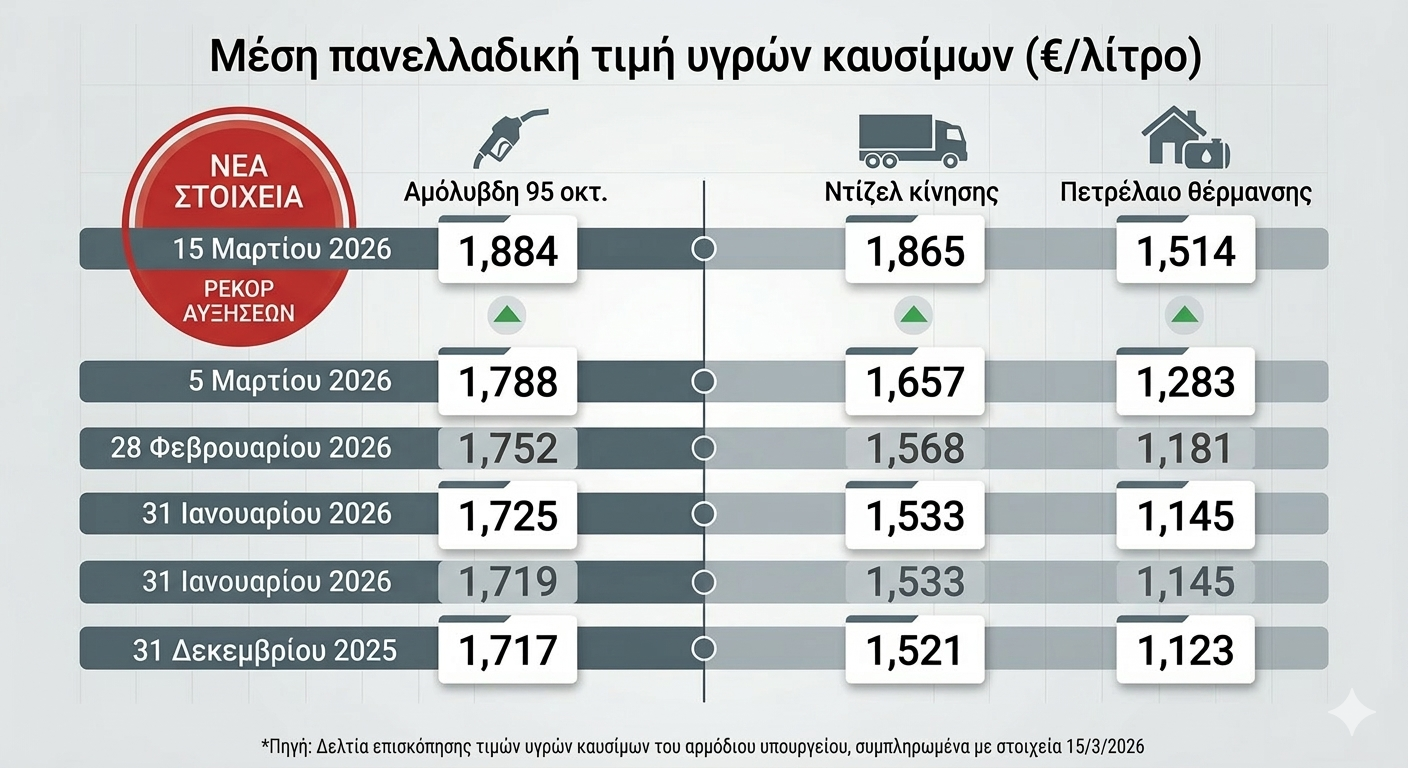 «Φωτιά» στις τσέπες των οδηγών από το νέο ράλι καυσίμων – Εκρηκτικές αυξήσεις σε βενζίνη και ντίζελ λόγω κρίσης στη Μέση Ανατολή